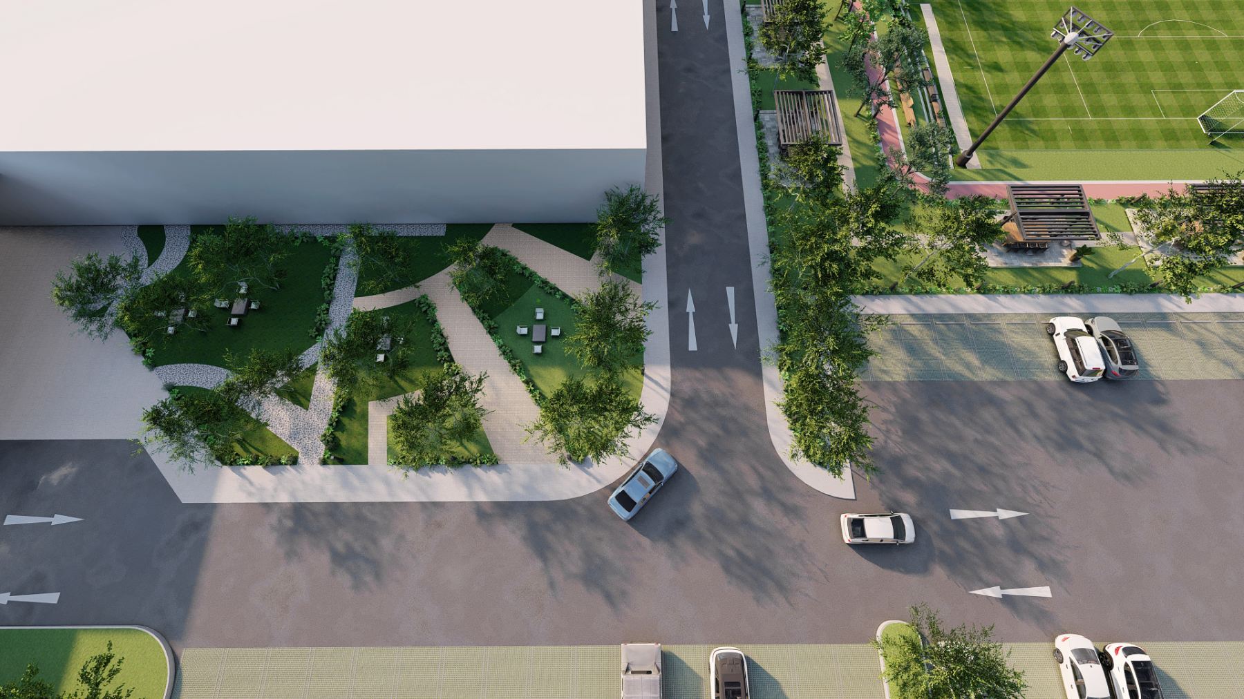 Landscape and sports facility perspective